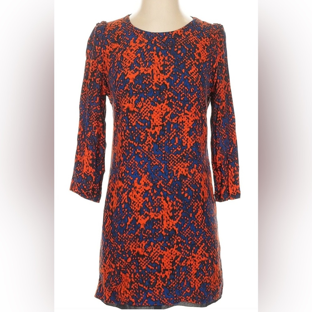 Sandro Blue Red Abstract Open Back Dress Sz 4 - Picture 2 of 8
